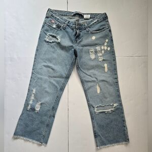 Mudd Blue Straight Leg Jeans with Raw Hem-Size 7